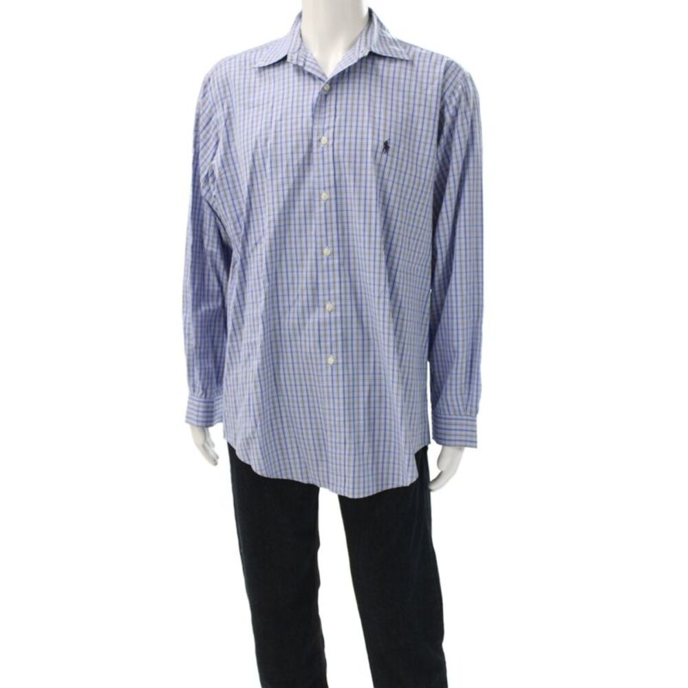 Ralph Lauren Blue Label Mens Plaid Cotton Button Up Long Sleeve Blue Size M